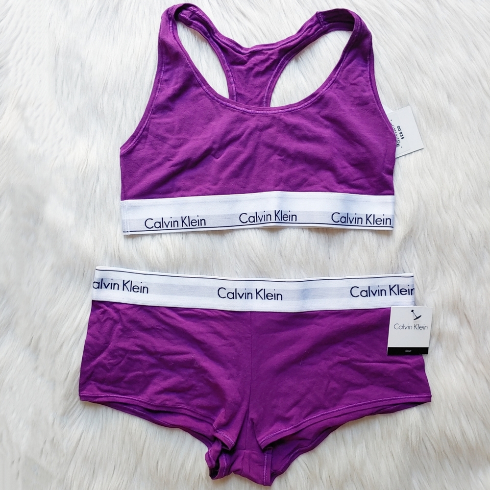 Calvin Klein Modern Cotton & Modal Purple Bralette & Boyshorts Set, M L